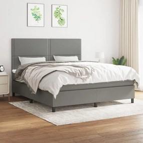 vidaXL Pat continental cu saltea, gri închis, 160x200 cm, țesătură