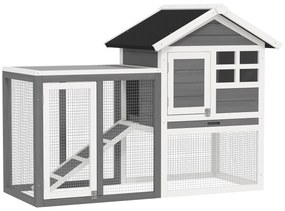 PawHut Cusca Exterior pentru Iepuri și Rozătoare, Lemn Gri, Design Rezistent la Intemperii, Spațiu Generos, Gri | Aosom Romania