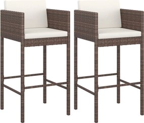 vidaXL Scaune de bar cu perne, 2 buc., maro, poliratan