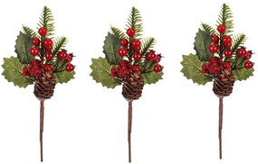 Set de crenguțe cu conuri și boabe, 3 bucăți,roșu, 24 cm