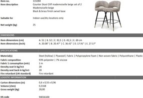 Set de 2 scaune de bar design modern LUX Cliff, H-92,5cm bej mademoiselle 115284 HZ