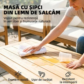 Outsunny Set de Grădină 4 Piese, Lemn de Salcâm, Conversație Terasă cu Perne Bej | Aosom Romania