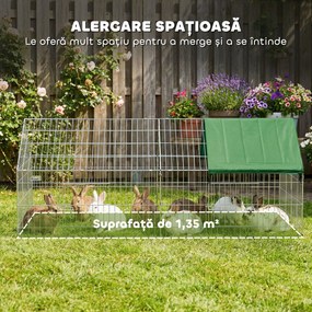 PawHut Cușcă pentru Iepuri și Găini de Exterior și Interior cu Protecție Solară și Grilaj Metalic, pentru Animale Mici, Rațe, Găini, 180x75x75 cm, Verde | Aosom Romania