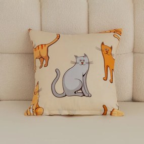 Husa pentru perna din microfibra COLORED CATS 45x45 cm, crem
