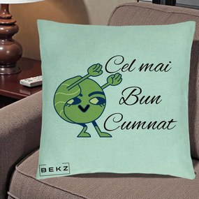 Cadou pentru Cumnat - Perna Personalizata Cel mai Bun Cumnat cu Personaj Funny Verde, 40x40 cm, Verde Menta, Husa Detasabila, Perna Inclusa, BEKZ®