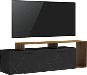 Comoda TV Toblera, culoare nuc cu marmura neagra, 170 x 40 x 53 cm