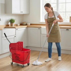 HOMCOM Găleată de mop cu stoarcător, panou separator și roți, capacitate 20 L pentru curățenie casnică 45x26,5x70 cm roșu | Aosom Romania