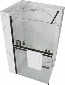 Paravan de dus tip Walk-in Rea Aero 120x195 cm si etajera cu suport negru