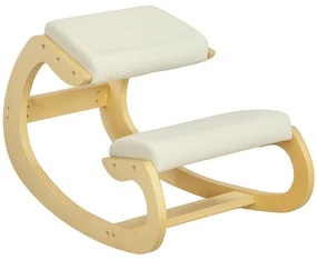 HOMCOM Scaun Ergonomic Postural din Material Textil, Scaun pentru Genunchi cu Mișcare de Legănare, 55x85x55 cm, Alb Crem | Aosom Romania