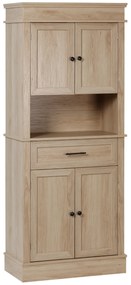 HOMCOM Bucătărie cu finisaj de stejar deschis, bufet de bucătărie cu rafturi ajustabile, sertar și nișă, pentru sala de mese, living, 74 x 39,5 x 183 cm, stejar deschis | Aosom Romania