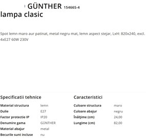 Aplica de perete / tavan stil industrial cu 4 spoturi GÜNTHER
