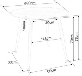Masa rotunda de dining RION 90 cm cu blat ceramic, marmura alba