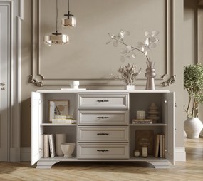 Comoda LUXERA, 2 Usi 4 Sertare, MDF Alb Alpin