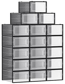 SongmicsHome Organizator pentru pantofi MARI, 18 compartimente, negru/transparent