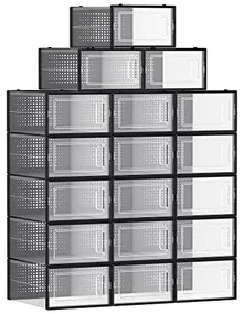 SongmicsHome Organizator pentru pantofi MARI, 18 compartimente, negru/transparent