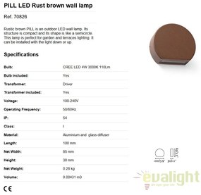 Aplica perete LED de exterior stil modern IP54 PILL maro 70826