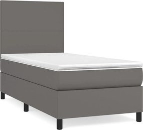 vidaXL Pat box spring cu saltea, gri, 100x200 cm, piele ecologică