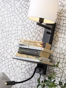 Aplica cu raft, reader LED, mufa USB si abajur textil in inchis Florence