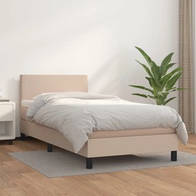 3140986 vidaXL Pat box spring cu saltea, cappuccino, 90x200 cm piele ecologică