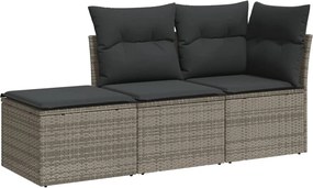 vidaXL Set canapea de grădină cu perne, 3 piese, gri, poliratan