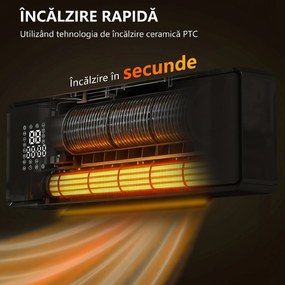 HOMCOM Aerotermă de perete cu Telecomandă, Negru | Aosom Romania