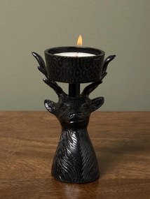 Suport de lumanare, tip pastila, negru, din alama, Deer