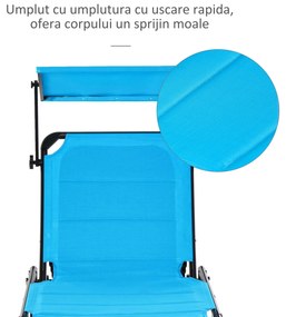 Outsunny, sezlong pliabil cu copertina, 66x197x32 cm, albastru | Aosom Ro