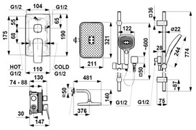 KFA Armatura 4529-301-81 - Set de duș MALAGA cu baterie încastrată, negru
