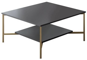 Masuta Cafea, PAL Melaminat / Metal, Gold Line, Negru / Auriu, 80 x 80 x 40 cm