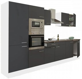 Mobilă de bucătărie Yorki 330, corp alb, față antracit satinat, cu dulap cu raft