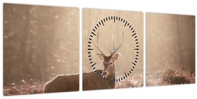 Tablou - Cerb în pădure (cu ceas) (90x30 cm)