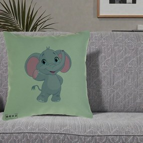 Perna Decorativa Pui de Elefant Kawaii, 40x40 cm, Verde, Husa Detasabila, Perna Inclusa, BEKZ®