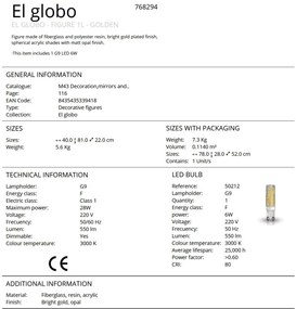 Figurina decorativa / Lampa de masa design lux El globo aurie