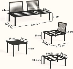 Outsunny Set lounge mobilier grădină 5-6 persoane, canapea 2 locuri, 2 scaune, scaun colțar, masă tip lamele, taburet | Aosom Romania
