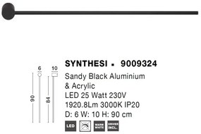 Aplica LED de perete design minimalist Synthesi negru H-90cm
