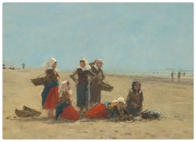 Tablou pe sticlă - Eugène Boudin, Women on the Beach at Berck, reproducere (70x50 cm)