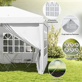 Outsunny Cort 6x3 m pliabil din otel si material Oxford, cort pentru gradina cu 6 pereti laterali, franghii si carlige, alb