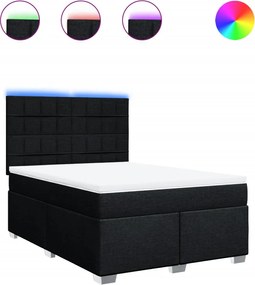 vidaXL Pat box spring cu saltea, negru, 140x190 cm, textil