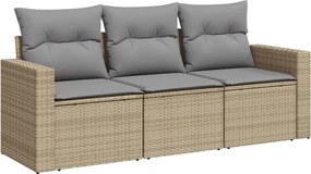vidaXL Set canapele de grădină, 3 piese, cu perne, bej, poliratan