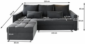 Canapea coltar extensibil ZENOVA 220 x 140 cm, reversibila – gri deschis