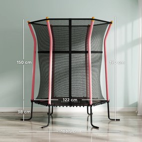 HOMCOM Trambulină Elastică pentru Copii 3-10 Ani cu Intrare cu Fermoar și Bare Căptușite, Ø163,5x190 cm, Roz | Aosom Romania