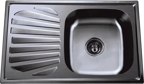 Chiuveta inox Inter Ceramic cu o cuva cu picurator stanga finisaj negru lucios 80x50 cm