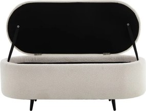 Bancheta alba cu spatiu de depozitare, Tesatura Boucle, VOQUE 110cm