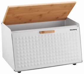 Cutie pentru paine Klausberg KB 7468, 35.5 cm, Otel, Bambus, Capac superior si frontal, Alb