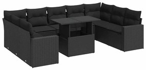 3326376 vidaXL Set canapele de grădină cu perne, 10 piese, negru, poliratan