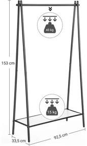 Suport Din Metal Cu Sina Pentru Haine, Negru Mat, 92.5 Cm