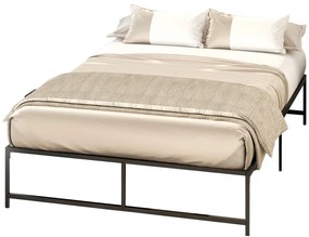 HOMCOM Cadru de pat dublu 140 x 190 cm, pat dublu 2 persoane din otel, inaltime 31 cm cu depozitare, somiera cu lamele, negru | Aosom Romania