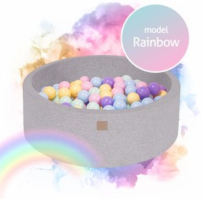 Piscina uscata cu 250 de bile (Babyblue, Mint, Pastel roz, Lila) MeowBaby  , Rainbow, 90x30 cm, Gri deschis