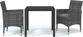 vidaXL Set mobilier grădină cu perne, 3 piese, gri, poliratan