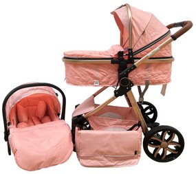Carucior 3 in 1 transformabil in mod sport cu landou si geanta, 0-36 luni, Roz - CPC-12-roz
